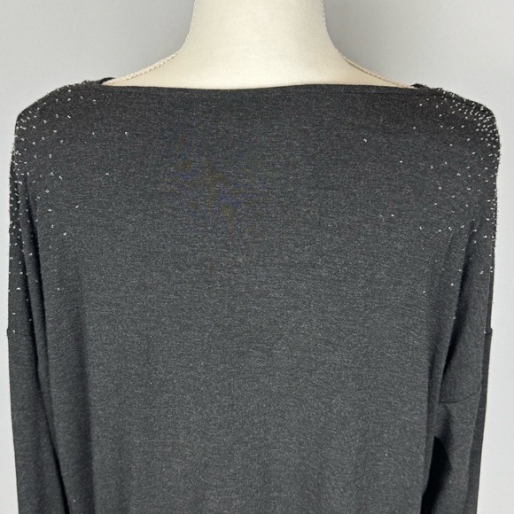 Eileen Fisher Cowl Neck Beaded Top Jersey Knit Long Sleeves Stretch Grey Medium - Picture 7 of 9